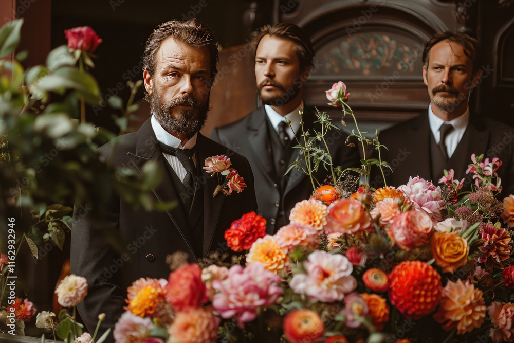 a man at the grave at a funeral,. a man at the grave at a funeral,.