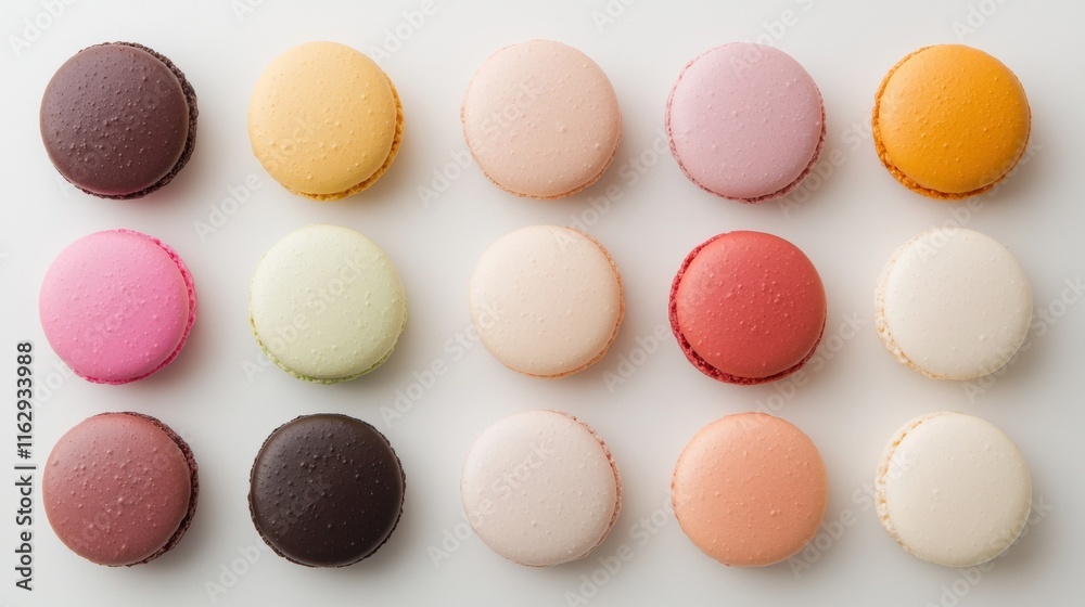 A row of pastries with different colors and flavors A row of pastries with different colors and flavors