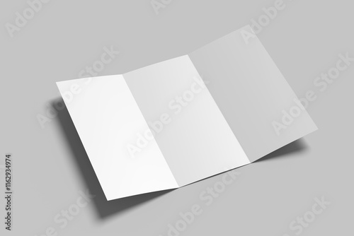 Tri fold vertical card mockups, flyer, brochure or invitation mockup, blank tri fold brochure template, 3D render illustration