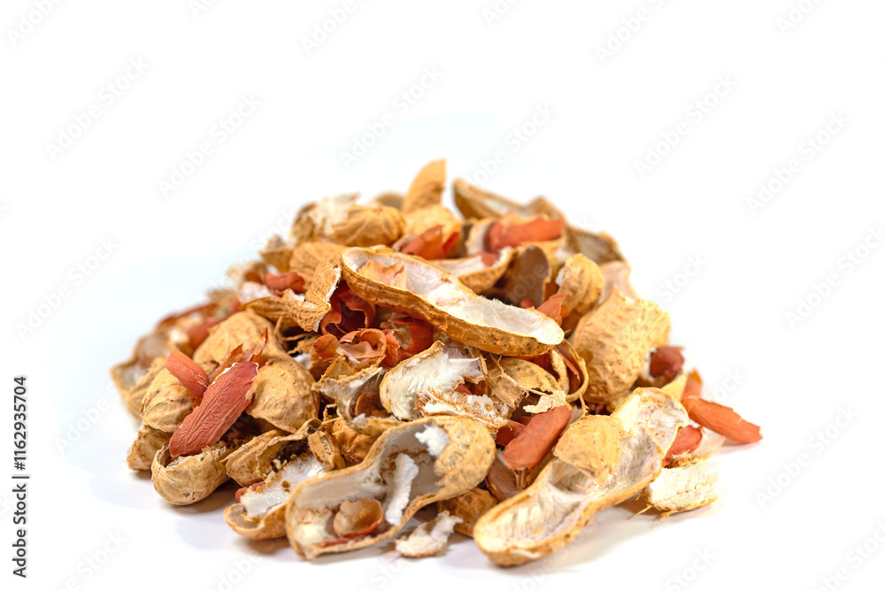 Peanut shells against a white background Peanut shells against a white background