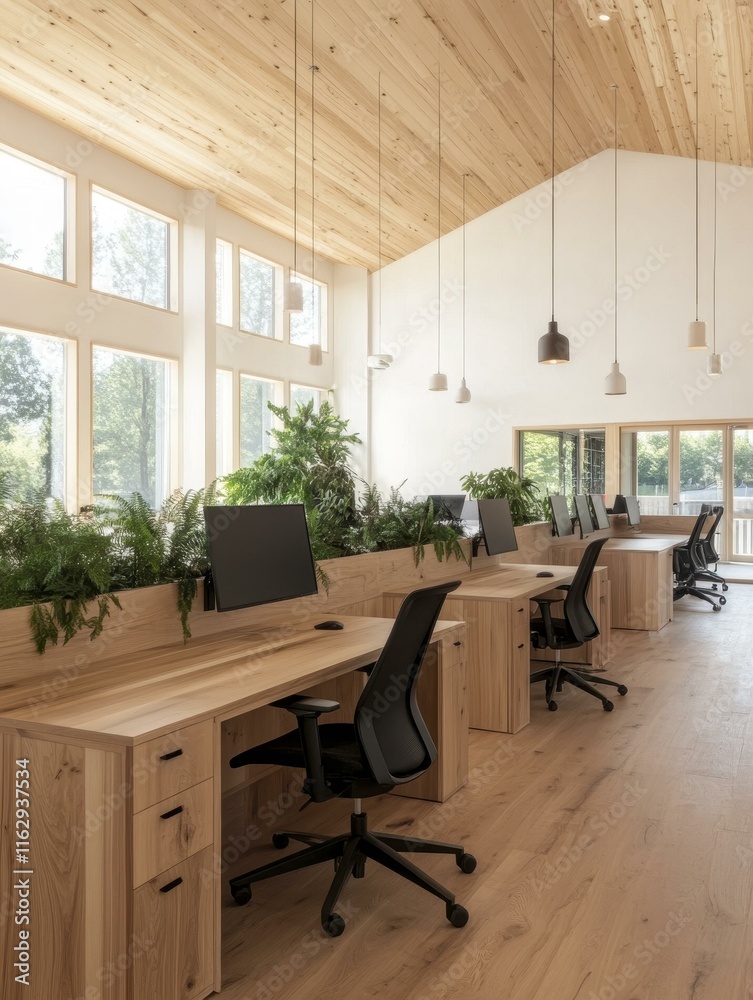 Fototapeta premium Modern Office with Green Indoor Garden View