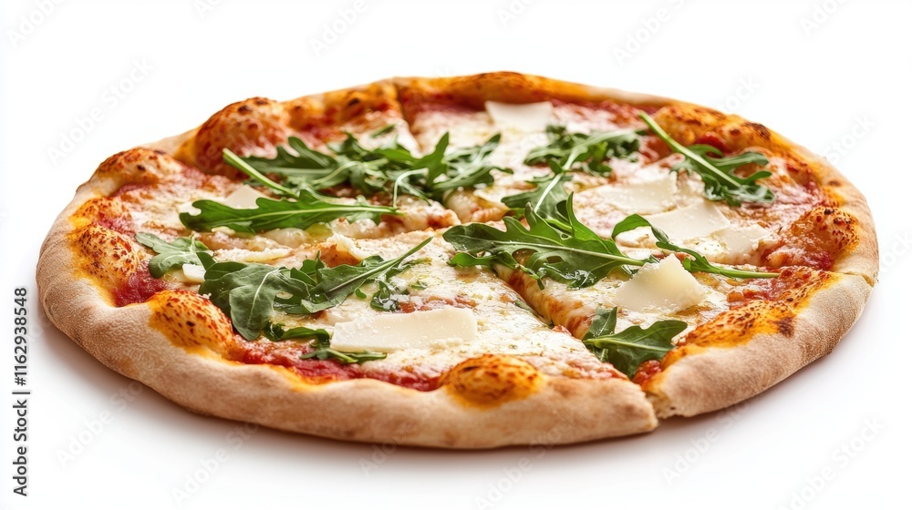 A pizza with spinach and cheese on it A pizza with spinach and cheese on it