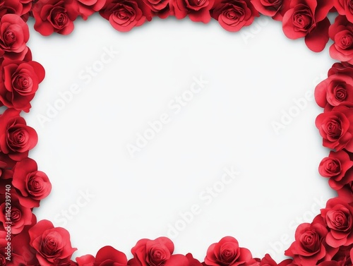 A frame of red rose surrounding a blank white space, ideal for invitations or announcements.