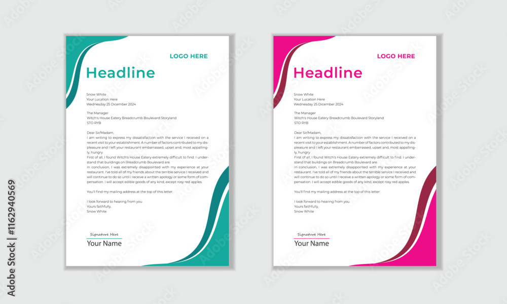 Fototapeta premium Modern letterhead template with colorful design