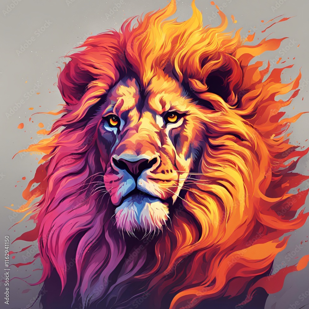 Fototapeta premium Vibrant lion, a symbol of power and beauty in a vivid palette.
