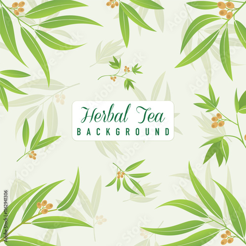 Green tea leaves pattern background. Herbal leaf pattern