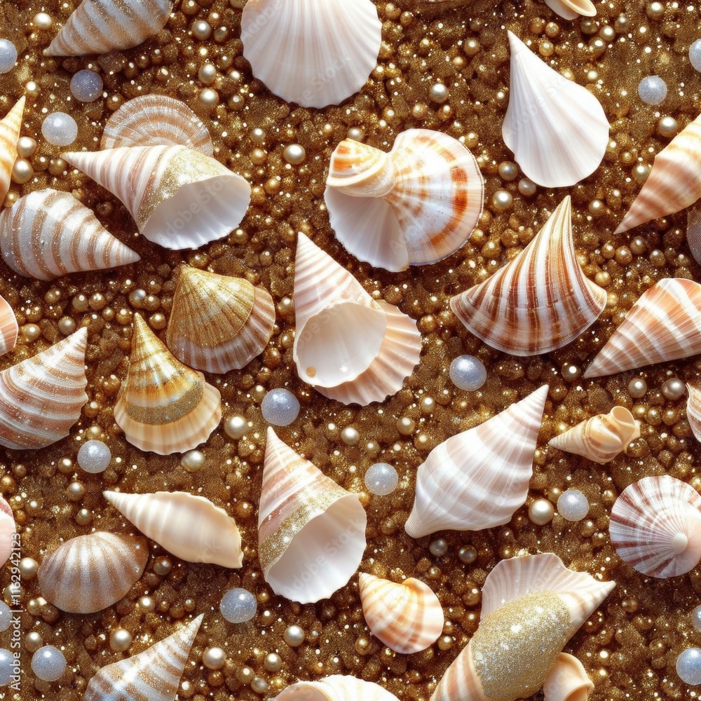 A collection of seashells some dusted with gold and silver glitter A collection of seashells some dusted with gold and silver glitter
