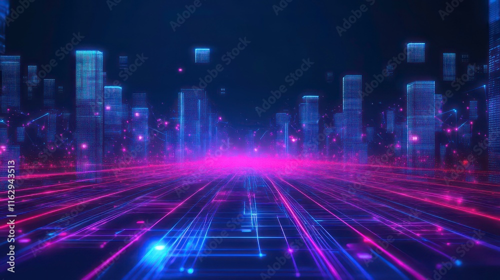 Fototapeta premium A futuristic neon wireframe design with glowing error text.