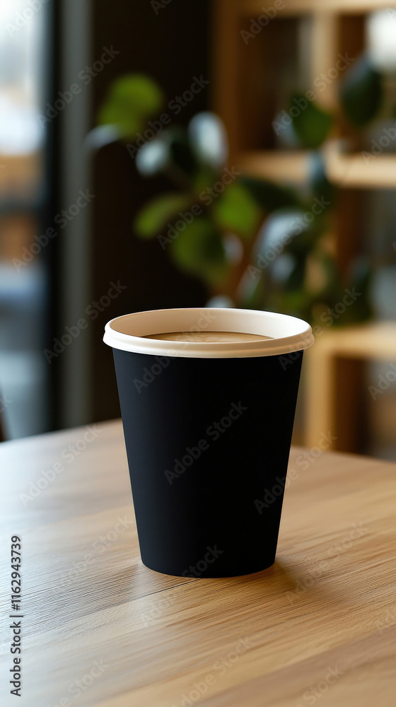 A blank coffee cup mockup resting on a rustic wooden table, featuring a smooth surface for users to add their logo or custom design, ideal for branding and promotional purposes. A blank coffee cup mockup resting on a rustic wooden table, featuring a smooth surface for users to add their logo or custom design, ideal for branding and promotional purposes.