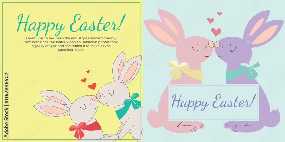 Happy Easter, set of vector cards, banner, bunnies, rabbits, love, different Happy Easter, set of vector cards, banner, bunnies, rabbits, love, different