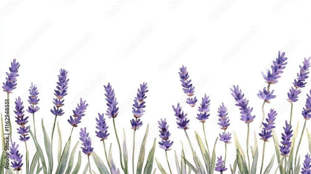Naklejka premium Lavender fields in bloom nature serene white background light and airy aesthetic