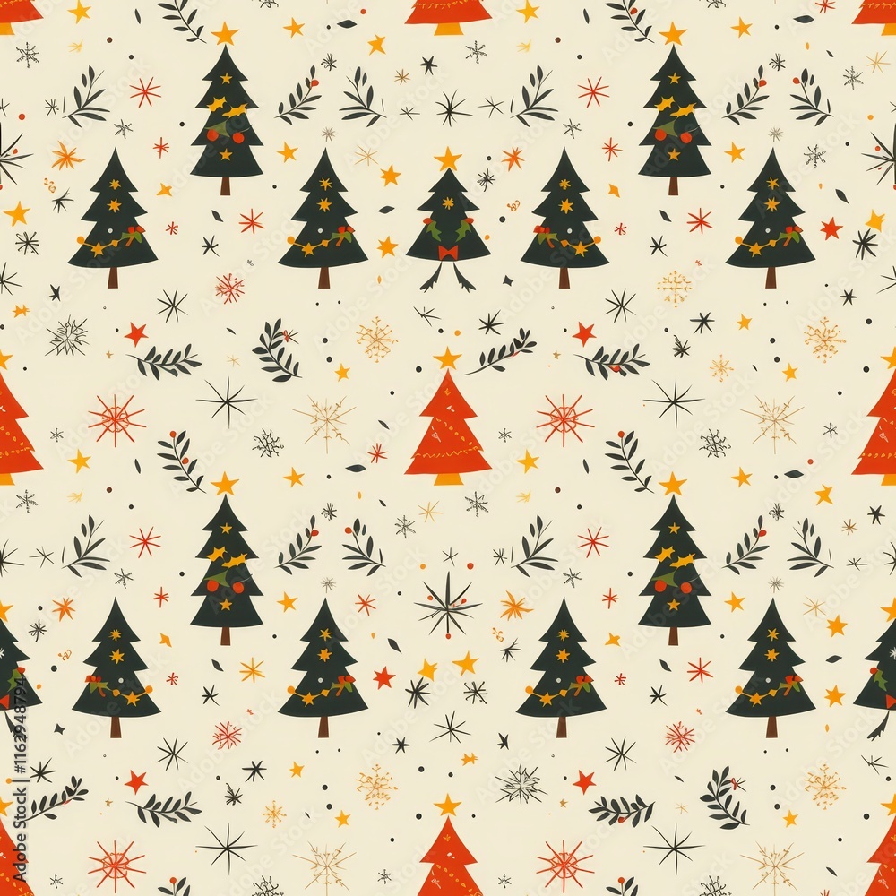 Obraz premium Charming christmas pattern featuring festive icons in adorable memphis boho style design