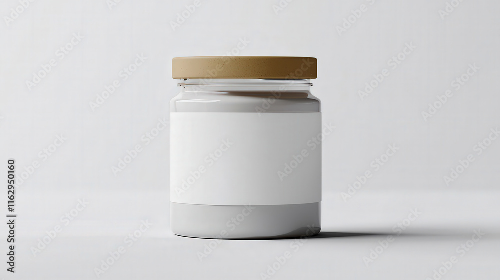 A blank jar mockup with an area for a custom label, ideal for showcasing product branding, design concepts, or unique packaging ideas in a clean and modern setting. A blank jar mockup with an area for a custom label, ideal for showcasing product branding, design concepts, or unique packaging ideas in a clean and modern setting.