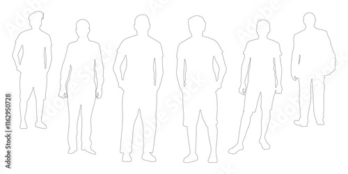 Contour of standing men. Vector illustration