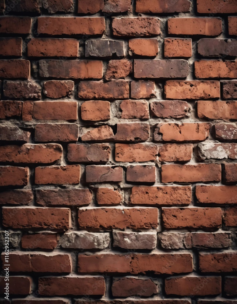 A rugged brick wall displays various shades of red and brown, highlighting its textured surface. The weathered bricks create a warm and inviting atmosphere in any room. Generative AI A rugged brick wall displays various shades of red and brown, highlighting its textured surface. The weathered bricks create a warm and inviting atmosphere in any room. Generative AI