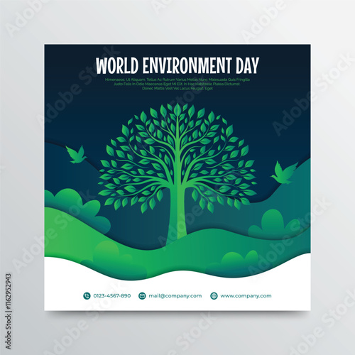 World Environment Day Banner or poster with tree silhouette illustration