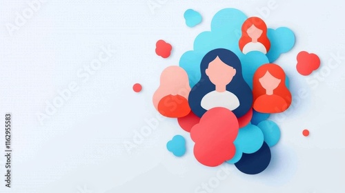 Colorful abstract figures represent diverse individuals, ideal for concepts of community, teamwork, or social interaction in marketing materials, presentations, and digital content,