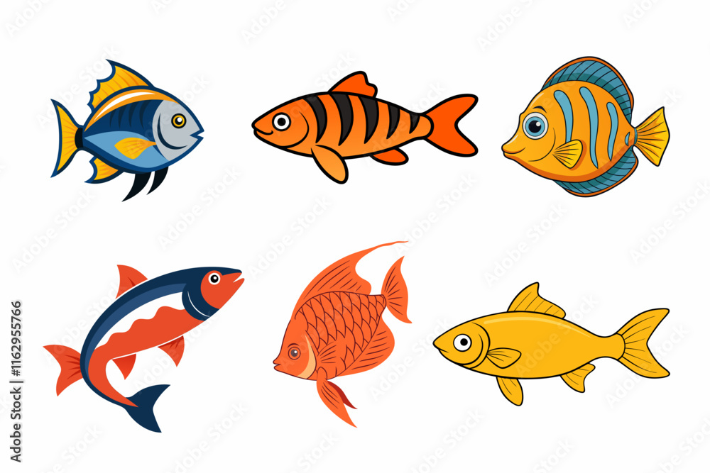 Naklejka premium Colorful Cartoon Fish Illustrations. Vibrant Fish Vector Collection
