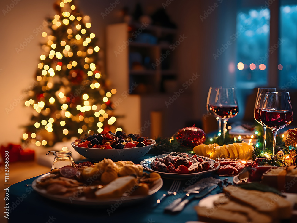 Ceremonially set Christmas table in the living room. Ceremonially set Christmas table in the living room.