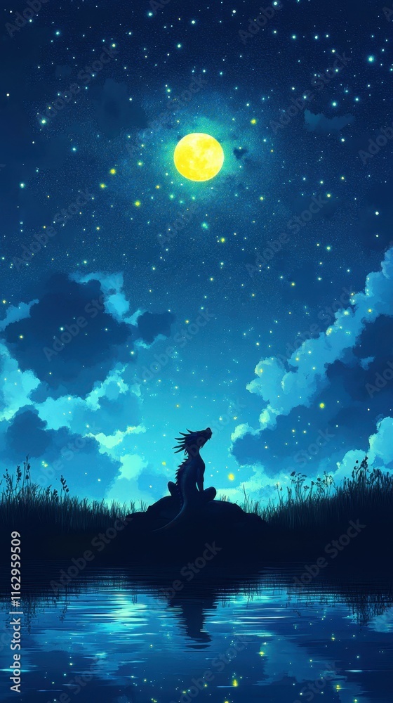 Mystical dragon legends scales iridescent in moonlight Mystical dragon legends scales iridescent in moonlight