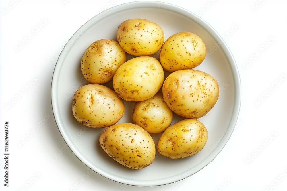 Roasted potato on a plate top view isolated on white background Roasted potato on a plate top view isolated on white background