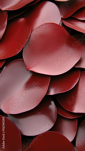 Soft red rose petals scattered on a creating a romantic and delicate composition. The heart-shaped petals enhance the dreamy atmosphere of the image... photo