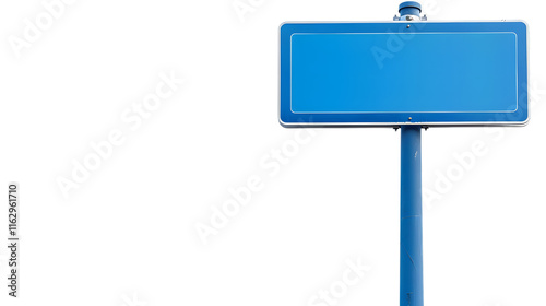 Blue blank sign on pole, suitable for customizable messages and advertisements isolated on white background photo