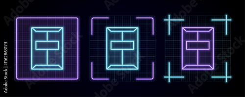 Office envelope icon illustration, cyber neon visual, glowing border grid vector.
