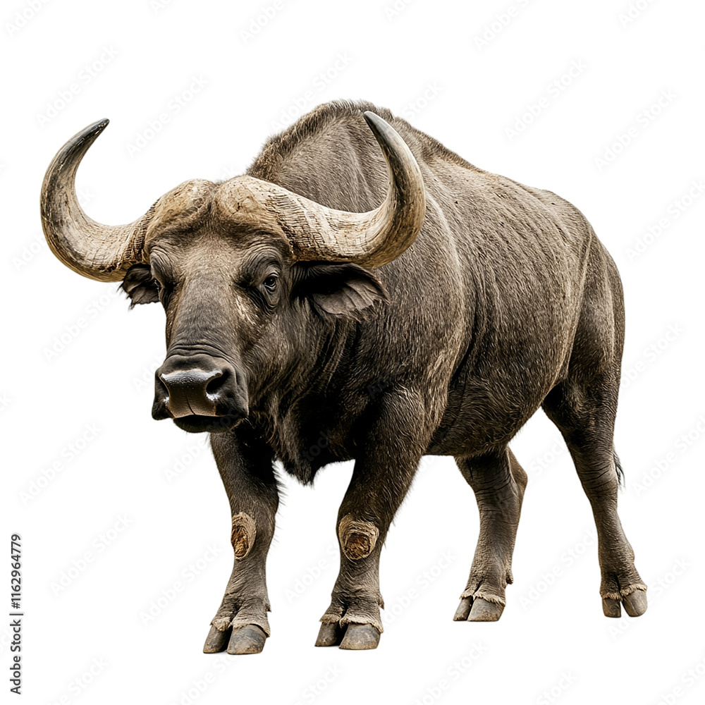 Obraz premium Large, horned animal with a big, black nose stands on transparent background.