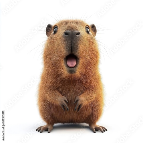Сapybara with wide open mouth on isolated white background. Big discounts, surprise, news, raffle concept. Generated AI