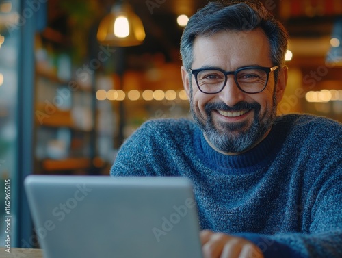 Smiling Businessman with Laptop photo