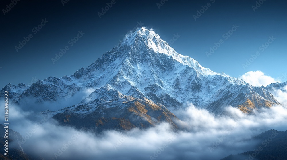 Obraz premium Majestic Snowcapped Mountain Peak Above Clouds