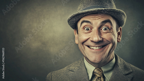 middle-aged Caucasian man with a cunning face wearing a jacket hat and tie photo