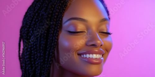 Portrait of a smiling woman with closed eyes