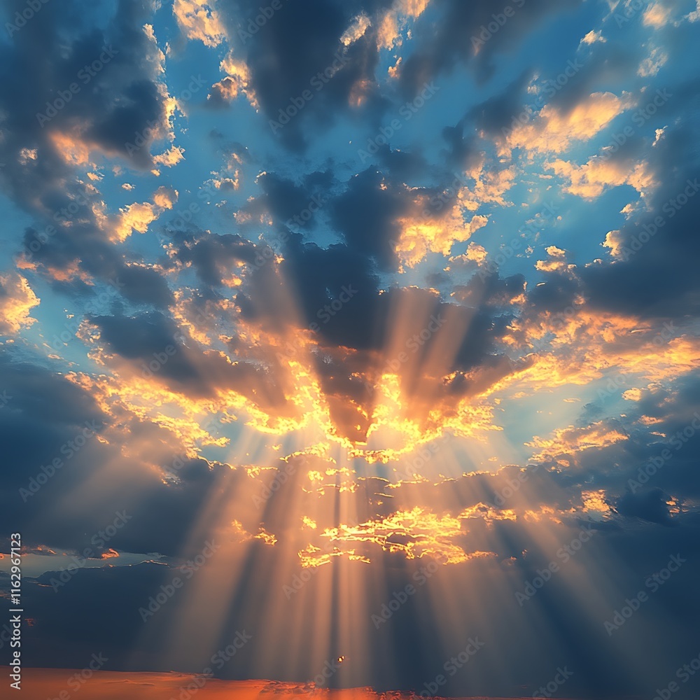 Fototapeta premium Dramatic Sunset Rays Through Cloudscape