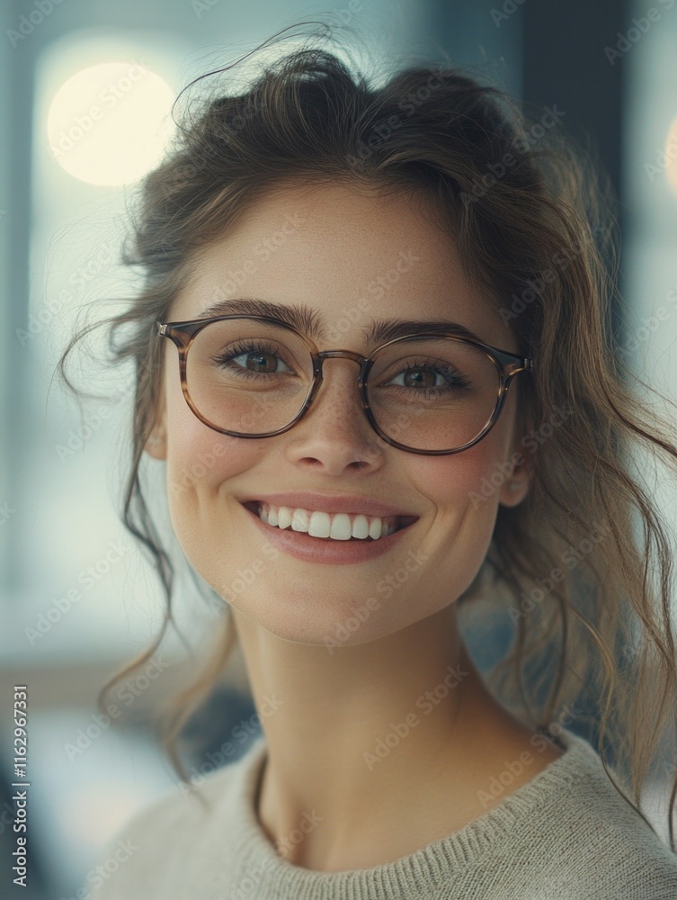 Woman's Smiling Face with Eyeglasses Woman's Smiling Face with Eyeglasses