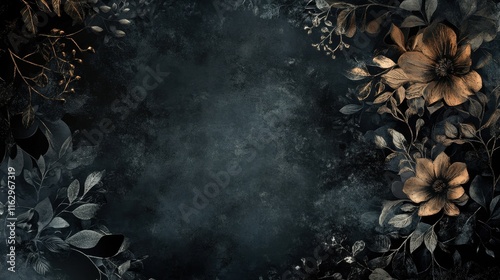 Dark floral arrangement creating a dramatic backdrop with rich colors and textures featuring roses and other blooms