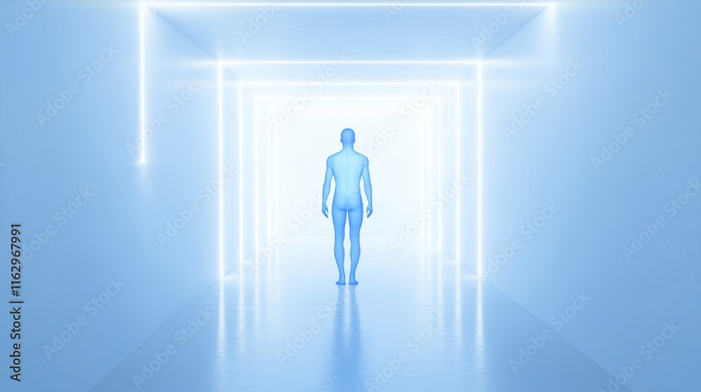 Obraz premium A person exploring a luminous hallway