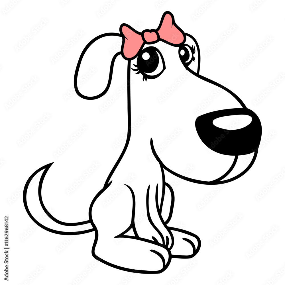 Obraz premium Dog Sitting Small Pretty Lady Bow Female Cute Cool Design Lover Art Vector Illustration Card T-Shirt Poster Sticker Graphic Print Decorative Drawing Isolated Logo Decoration Symbol Creative Cool Style