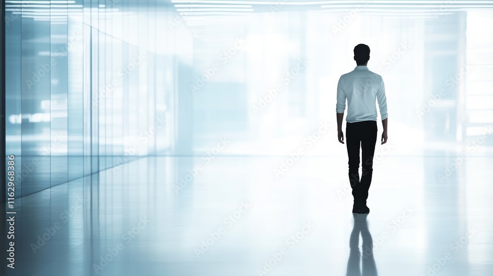 Fototapeta premium A person walking in a modern office space.