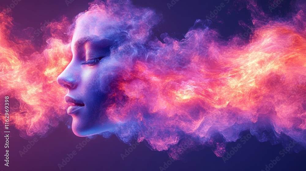 Abstract profile of a woman in glowing pink clouds Abstract profile of a woman in glowing pink clouds