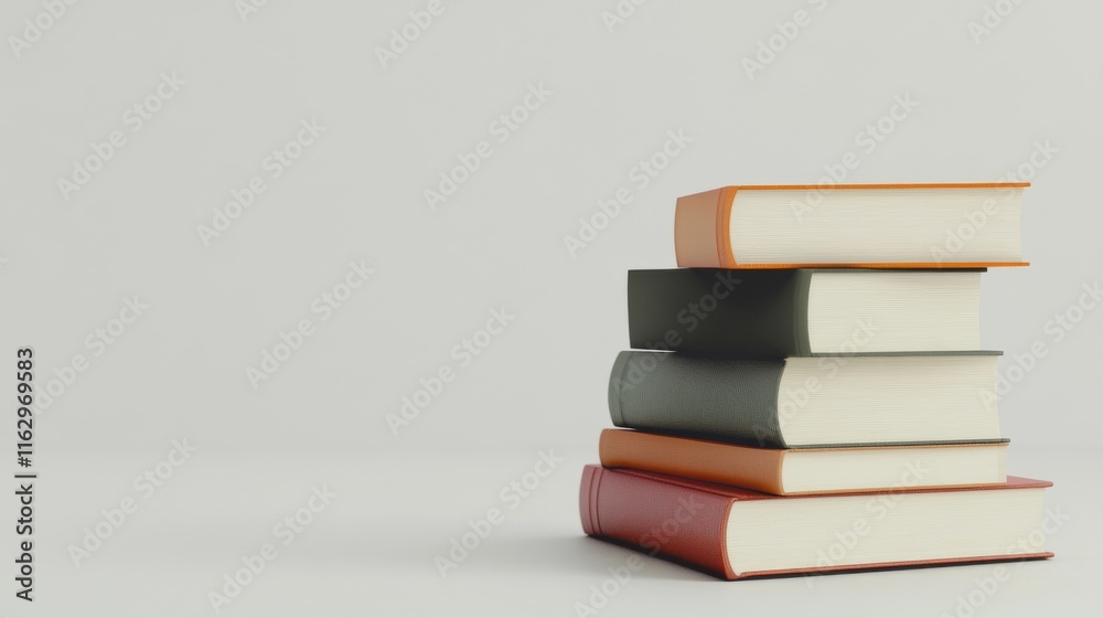 Fototapeta premium A stack of colorful books on a minimalist surface.