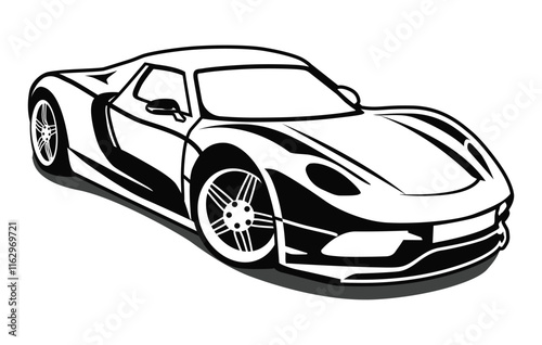 Abstract Classic vintage sports car silhouette vector 
illustration in black and white drawing style on a 
white background,coloring book.