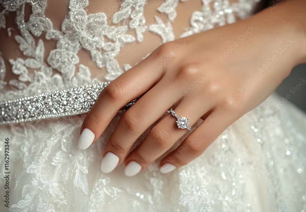 Stunning Diamond Engagement Ring on Bride's Hand Stunning Diamond Engagement Ring on Bride's Hand