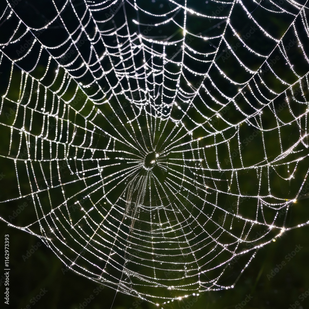 A dew-laden spiderweb shimmers in the darkness capturing the intricate beauty of nature's delicate artistry. A dew-laden spiderweb shimmers in the darkness capturing the intricate beauty of nature's delicate artistry.