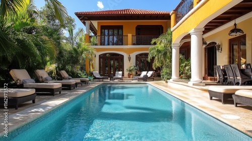 Wallpaper Mural Luxury villa with a tranquil swimming pool surrounded by lush greenery in a sunny location Torontodigital.ca