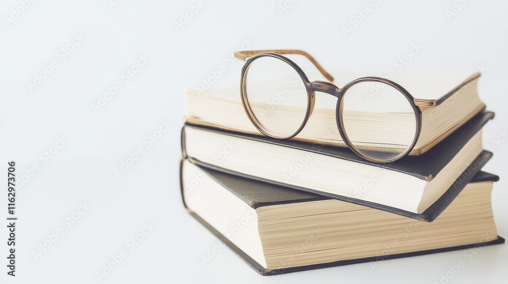 Books and glasses on a clean white background. Books and glasses on a clean white background.