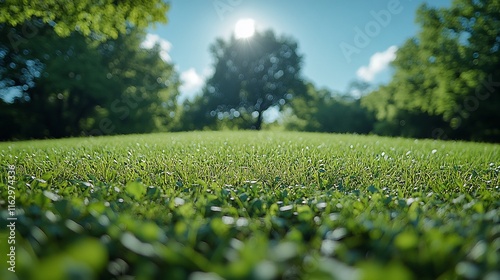 Lush Green Grass Under Sunny Summer Trees