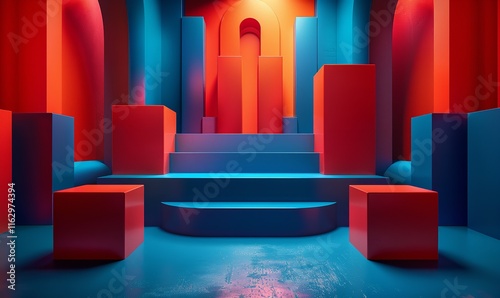 abstract geometric pieces, 3D render, and a dark background design, Generative AI.