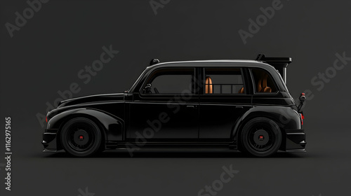 Clean, minimalist design of a black London taxi with a sleek, modern look